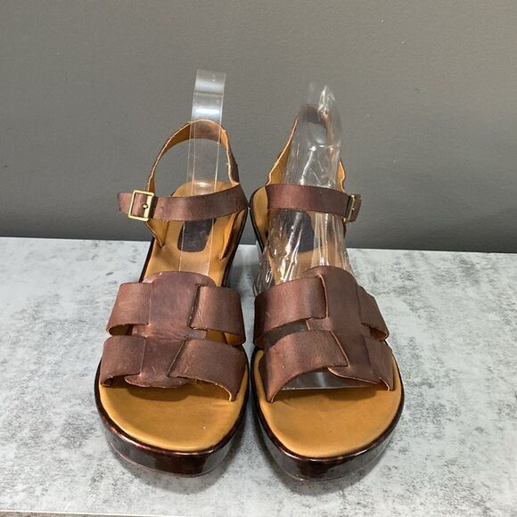 Kork-Ease Brown Leather Wedge Sandals Size 8 - Picture 3 of 15